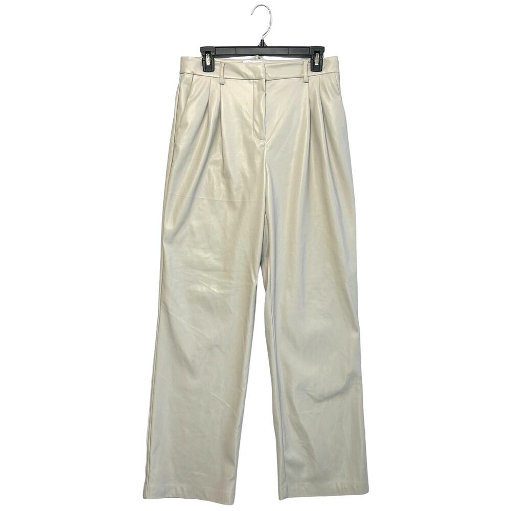 House of Harlow 1960 Vegan Leather Wide Leg Pants Women's Sz 6 Cream Pleated